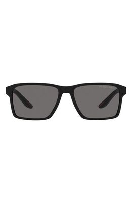 Prada Linea Rossa 58mm Polarized Rectangular Sunglasses in Rubber Black