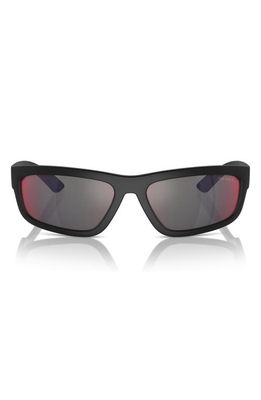 Prada Linea Rossa 59mm Rectangular Sunglasses in Black Rubber 