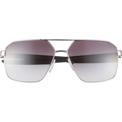 Prada Linea Rossa 60mm Aviator Sunglasses in Silver 