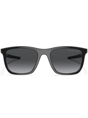 Prada Linea Rossa logo-print rectangle-frame sunglasses - Black