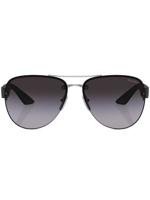 Prada Linea Rossa logo-print round-frame sunglasses - Silver