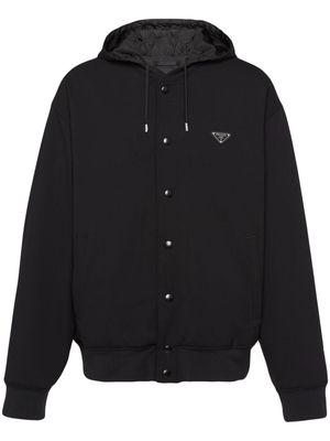 Prada logo-appliqué cotton bomber jacket - Black