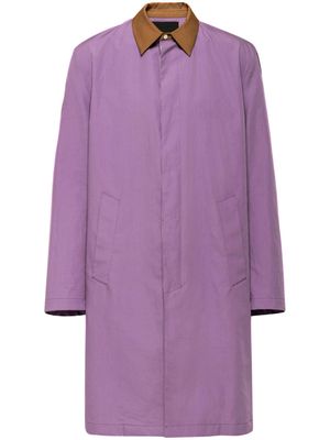 Prada logo-appliqué cotton single-breasted coat - Purple