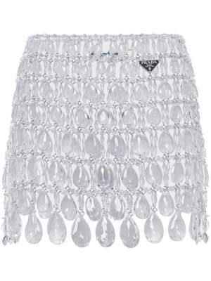 Prada logo-appliqué crystal-embellished miniskirt - Silver