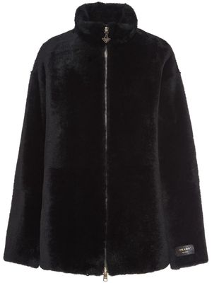 Prada logo-appliqué shearling jacket - Black
