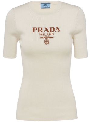 Prada logo crew-neck knit T-shirt - Neutrals