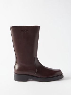 Prada - Logo-debossed Square-toe Leather Boots - Mens - Brown
