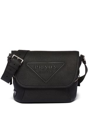 Prada logo-embossed leather messenger bag - Black