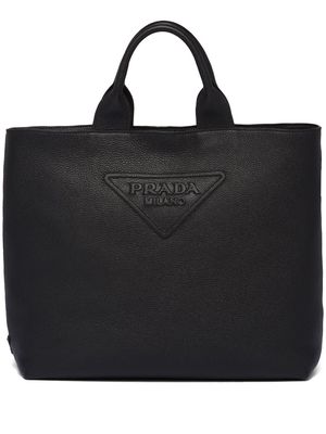 Prada logo-embossed leather tote bag - Black