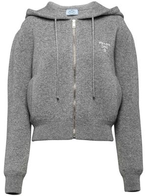 Prada logo-embroidered cashmere hoodie - Grey