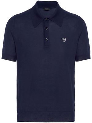 Prada logo-embroidered cashmere polo shirt - Blue