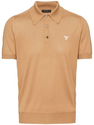 Prada logo-embroidered cashmere polo shirt - Brown