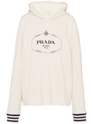 Prada logo-embroidered cotton fleece hoodie - Neutrals