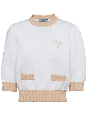 Prada logo-embroidered cropped jumper - White