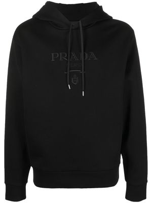PRADA logo-embroidered drawstring hoodie - Black