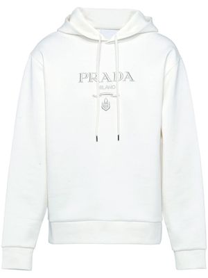 Prada logo-embroidered drawstring hoodie - F0J36 WHITE/SILVER