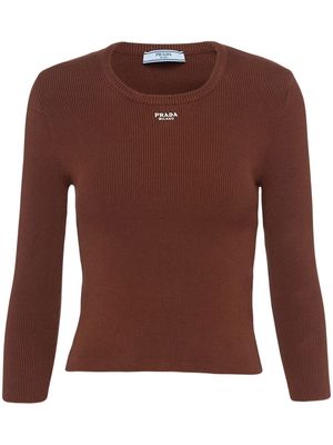 Prada logo-embroidered ribbed-knit top - Brown