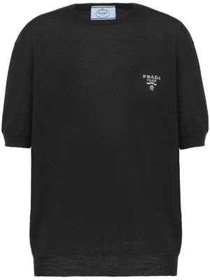 Prada logo-embroidered short-sleeve jumper - Black