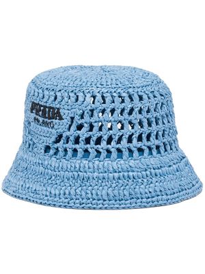 Prada logo-embroidered woven bucket hat - Blue