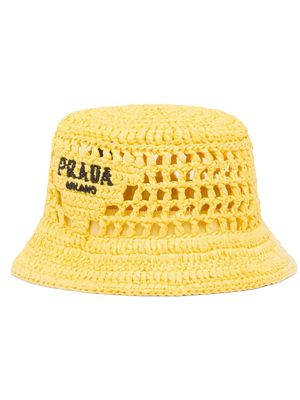 Prada logo-embroidered woven bucket hat - Yellow
