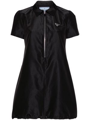 Prada logo-enamel zip-up shirt minidress - Black