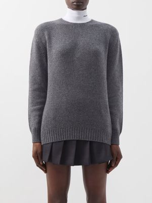 Prada - Logo-intarsia High-neck Wool-blend Sweater - Womens - Dark Grey