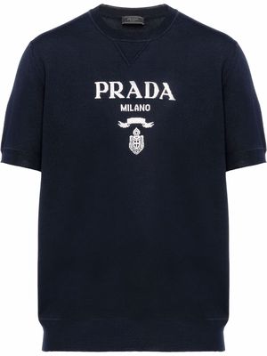 Prada logo-intarsia short-sleeve knitted top - Black