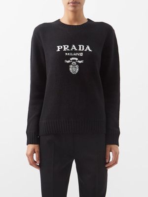 Prada - Logo-intarsia Wool-blend Sweater - Womens - Black
