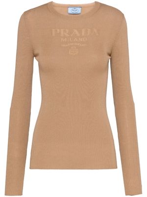 Prada logo-intarsia wool jumper - Brown