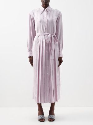 Prada - Logo-jacquard Striped Silk-poplin Shirt Dress - Womens - Pink Stripe