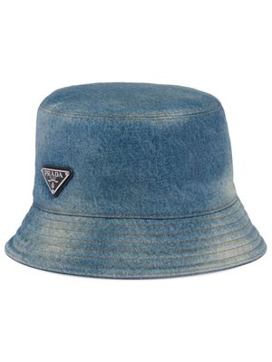 Prada logo-patch denim bucket hat - Blue