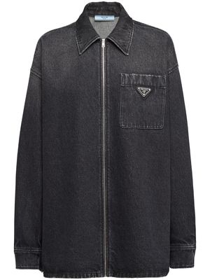 Prada logo-patch denim shirt jacket - Black