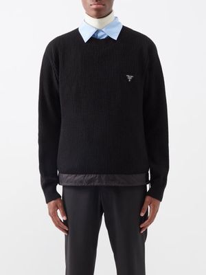 Prada - Logo-patch Ribber Wool-blend Sweater - Mens - Black