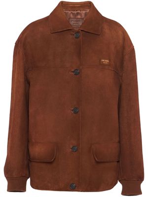 Prada logo-patch shirt jacket - Brown