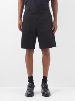 Prada - Logo-plaque Cotton-drill Wide-leg Shorts - Mens - Black