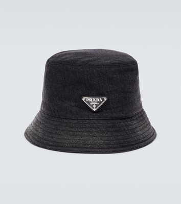 Prada Logo plaque denim bucket hat
