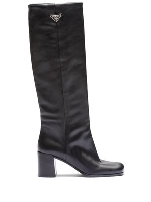 Prada logo plaque leather boots - Black