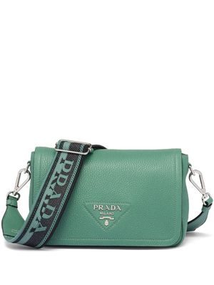 Prada logo-plaque leather shoulder bag - Green