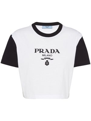 Prada logo-print cropped T-shirt - White