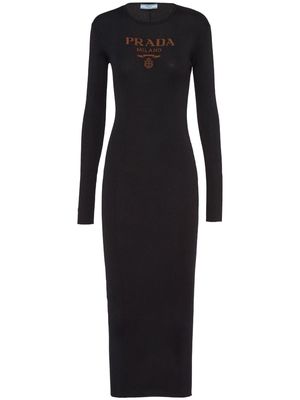Prada logo-print silk midi dress - Black