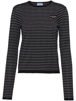 Prada logo-print striped jumper - White