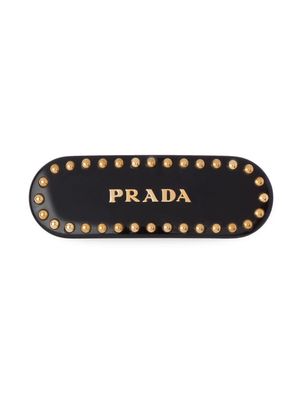 Prada logo-print studded hair clip - Black