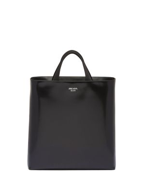 Prada logo-stamp leather tote bag - Black