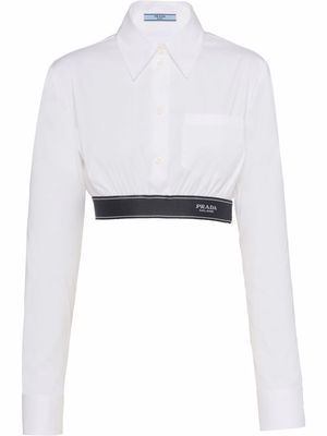 Prada logo-trim stretch-poplin cropped shirt - White