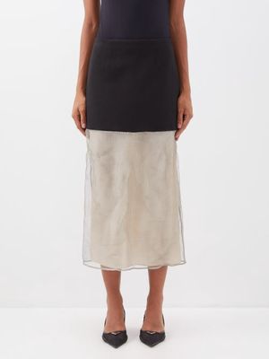Prada - Mesh And Wool-twill Skirt - Womens - Grey Multi