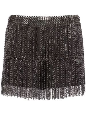Prada metal-chain fringed mini skirt - Silver