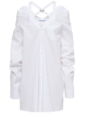 Prada off-shoulder cotton shirt dress - White
