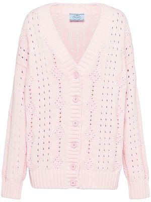 Prada open-knit oversized cotton cardigan - Pink