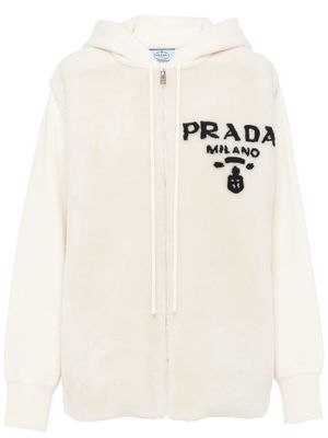 Prada oversized cashmere zip-front hoodie - White
