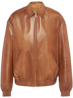 Prada oversized leather bomber jacket - Brown